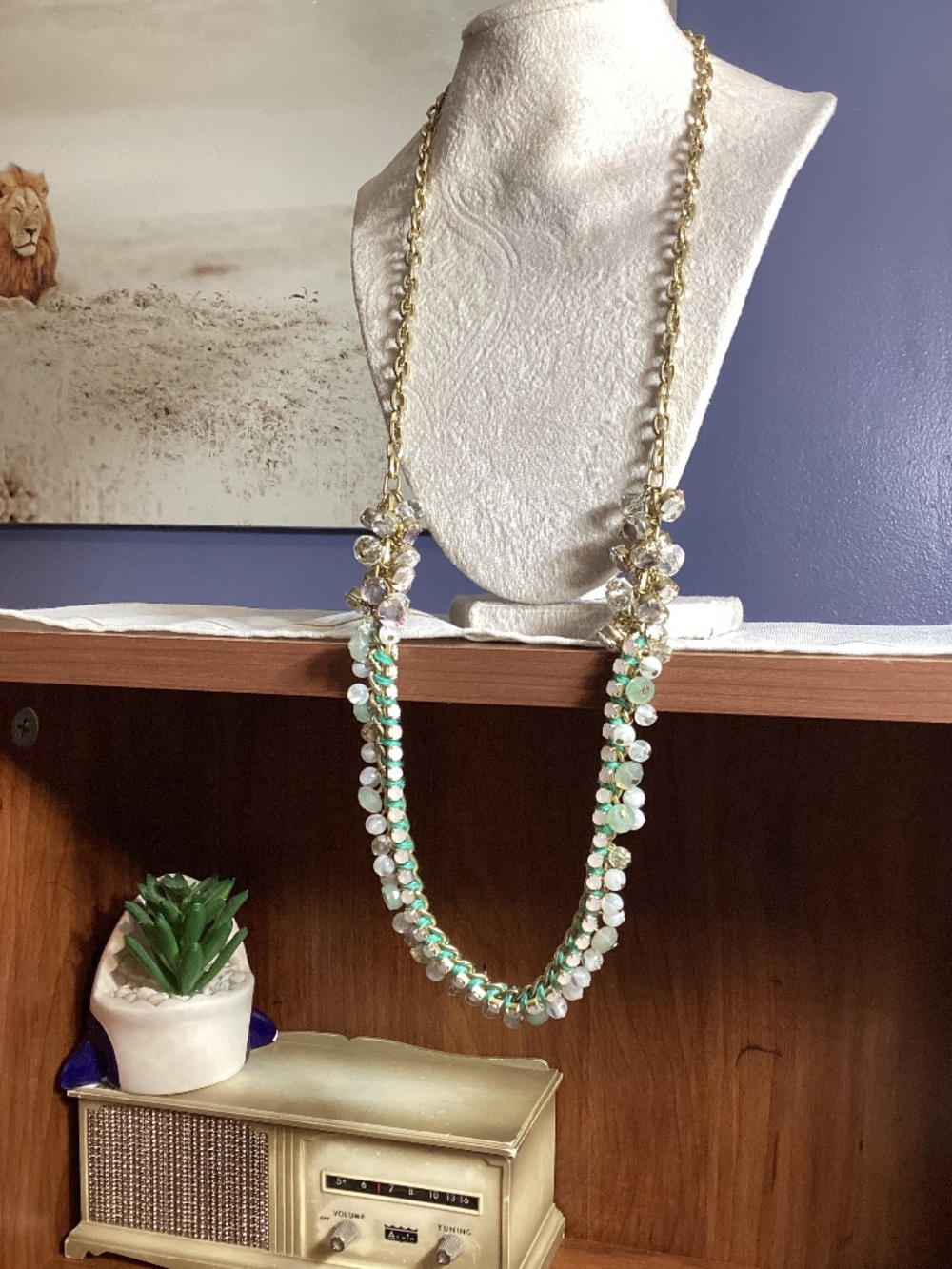 Loft Necklace w Green Accents & Crystal Clusters